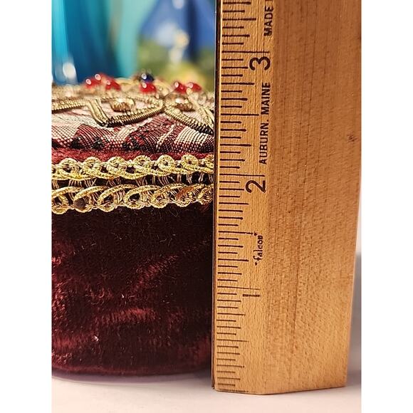 Vtg Trinket/Jewelry Box Burgundy Velvet,Beaded Gold Trim India - Picture 6 of 7